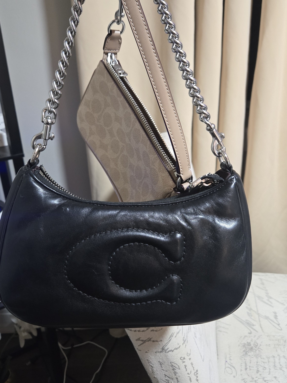 Coach Black Leather Mini Shoulder Bag with Chain Strap